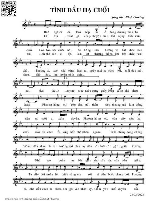 Sheet nhạc PDF bài Tình đầu hạ cuối