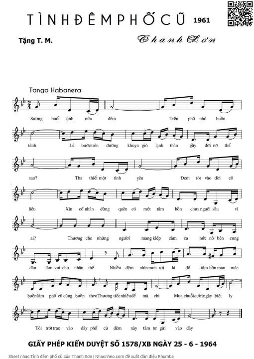 Sheet nhạc PDF bài Tình đêm phố cũ