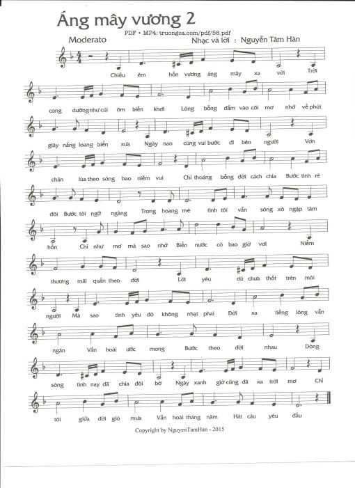 Sheet nhạc PDF bài Áng mây vương 2