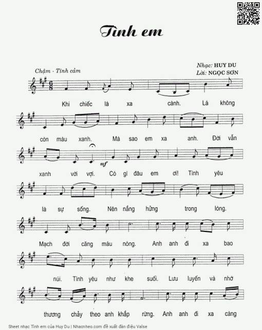 Sheet nhạc PDF bài Tình em - Huy Du
