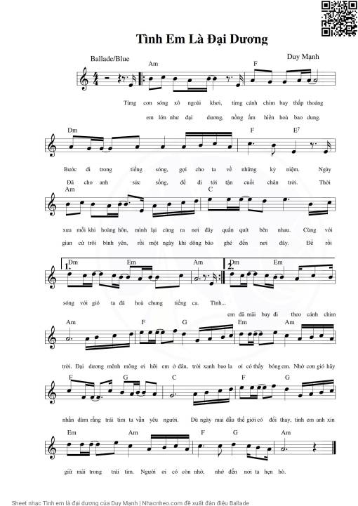 Sheet nhạc PDF bài Tình em là đại dương