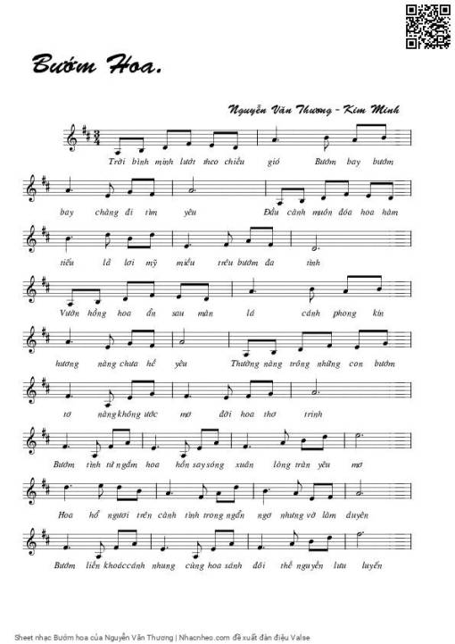 Sheet nhạc PDF bài Bướm hoa - Nguyễn Văn Thương