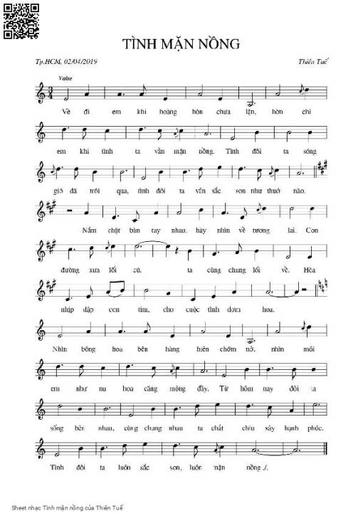 Sheet nhạc PDF bài Tình mặn nồng