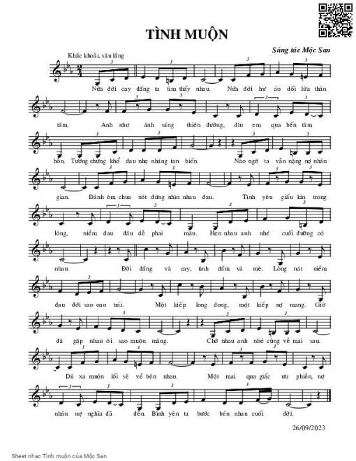 Sheet nhạc PDF bài Tình muộn - Mộc San