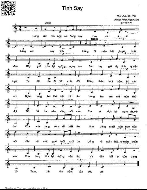Sheet nhạc PDF bài Tình say - Như Ngọc Hoa