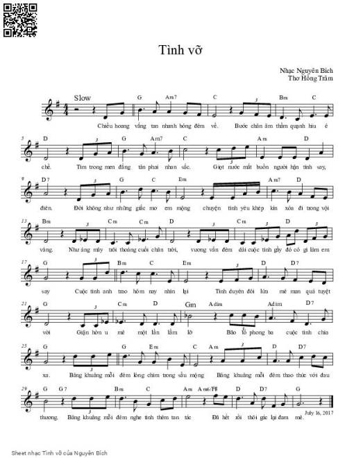 Sheet nhạc PDF bài Tình vỡ - Nguyên Bích