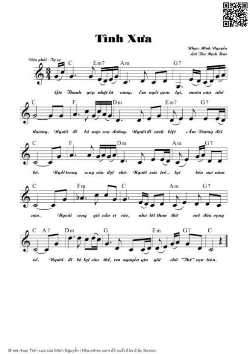 Sheet nhạc PDF bài Tình xưa - Minh Nguyễn