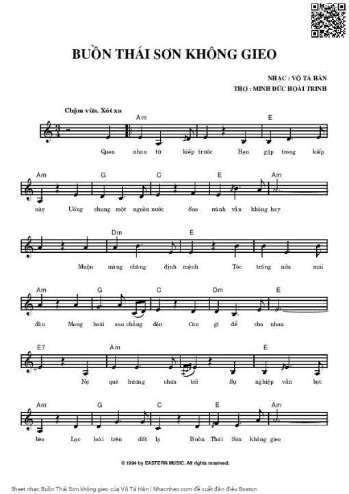 Sheet nhạc PDF bài Buồn Thái Sơn không gieo