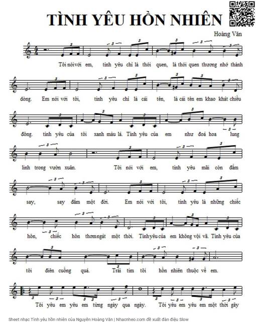 Sheet nhạc PDF bài Tình yêu hồn nhiên