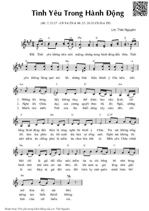 Sheet nhạc PDF bài Tình yêu trong hành động