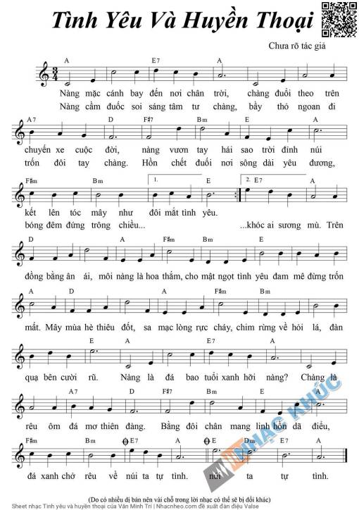 Sheet nhạc PDF bài Tình yêu và huyền thoại
