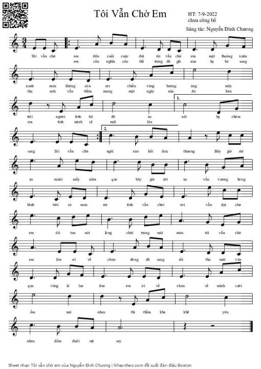 Sheet nhạc PDF bài Tôi vẫn chờ em
