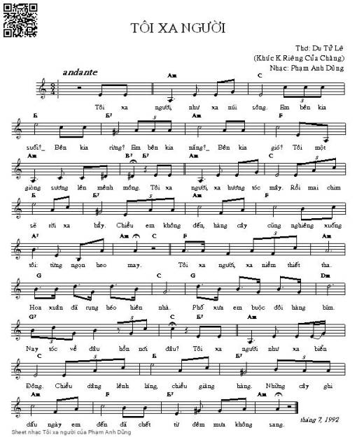 Sheet nhạc PDF bài Tôi xa người