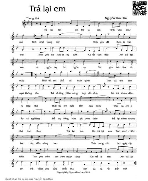 Sheet nhạc PDF bài Trả lại em - Nguyễn Tâm Hàn