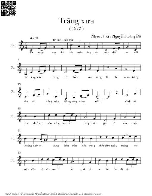 Sheet nhạc PDF bài Trăng xưa - Nguyễn Hoàng Đô