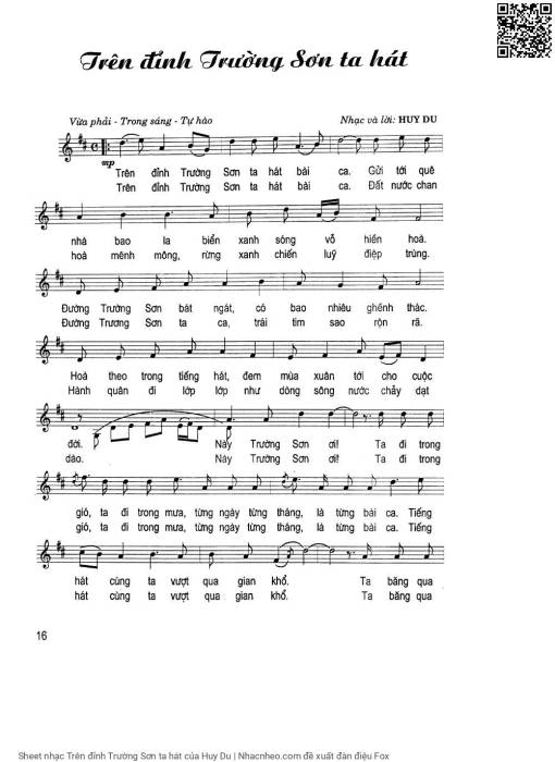Sheet nhạc PDF bài Trên đỉnh Trường Sơn ta hát