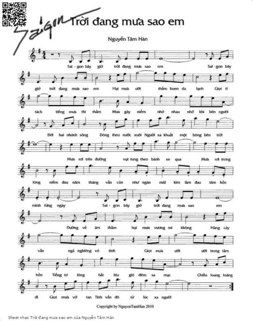 Sheet nhạc PDF bài Trời đang mưa sao em