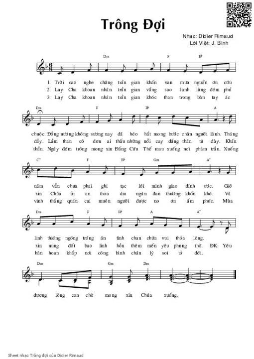 Sheet nhạc PDF bài Trông đợi - Didier Rimaud