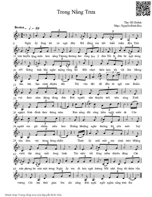 Sheet nhạc PDF bài Trong nắng trưa