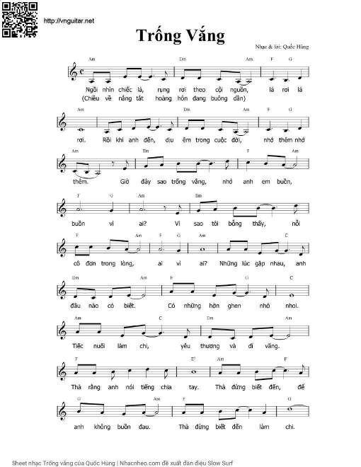 Sheet nhạc PDF bài Trống vắng - Quốc Hùng