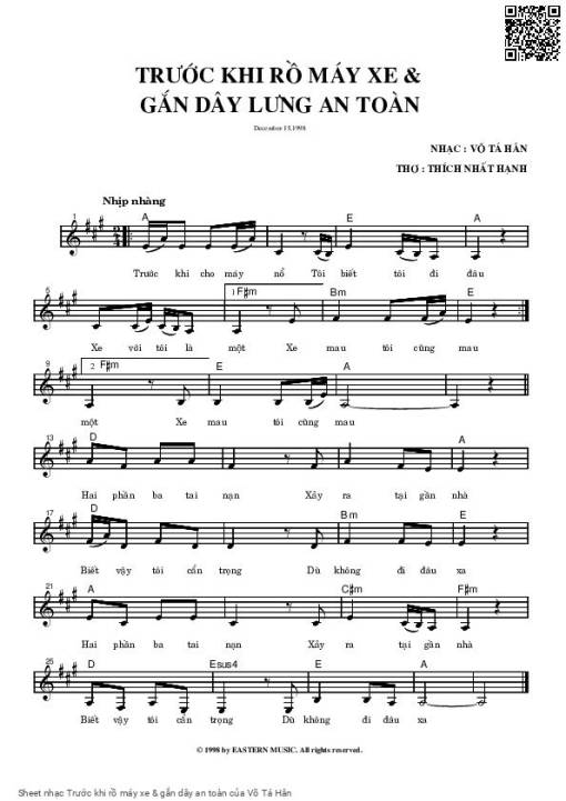 Sheet nhạc PDF bài Trước khi rồ máy xe & gắn dây an toàn