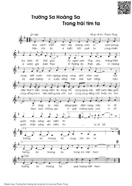 Sheet nhạc PDF bài Trường Sa, Hoàng Sa trong trái tim ta