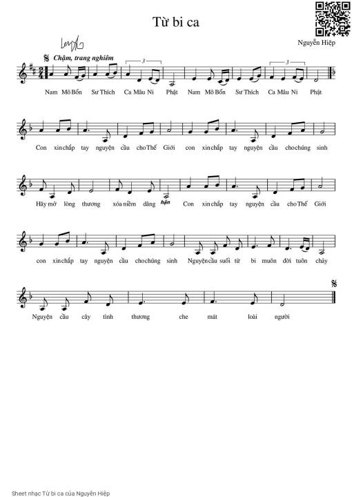 Sheet nhạc PDF bài Từ bi ca - Nguyễn Hiệp