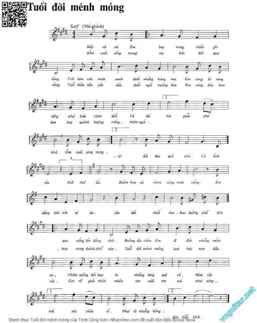 Sheet nhạc PDF bài Tuổi đời mênh mông