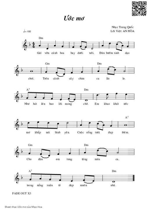 Sheet nhạc PDF bài Ước mơ - Nhạc Hoa