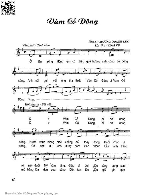Sheet nhạc PDF bài Vàm Cỏ Đông