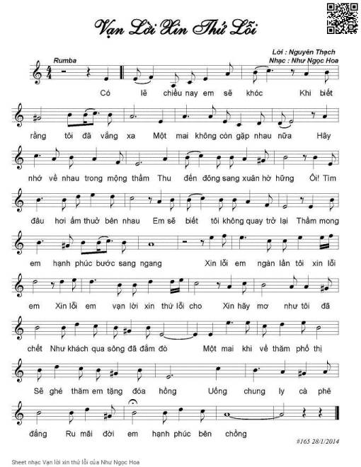 Sheet nhạc PDF bài Vạn lời xin thứ lỗi