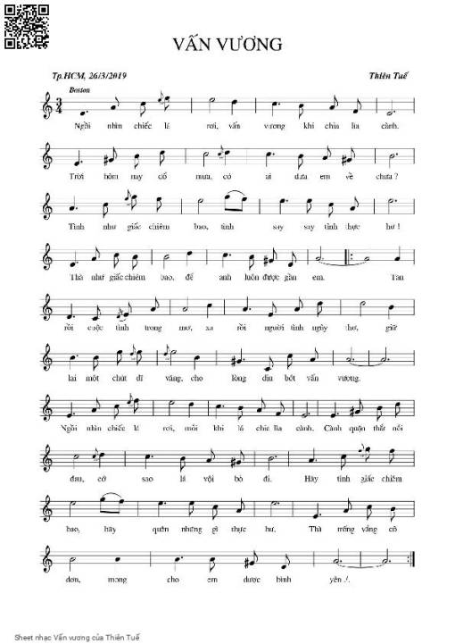 Sheet nhạc PDF bài Vấn vương - Thiên Tuế