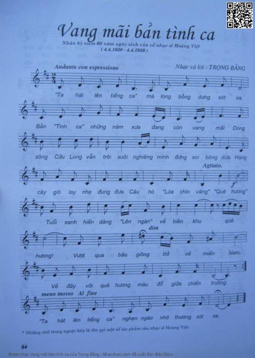 Sheet nhạc PDF bài Vang mãi bản tình ca