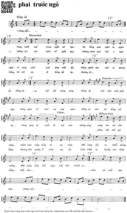 Sheet nhạc PDF bài Vàng phai trước ngõ
