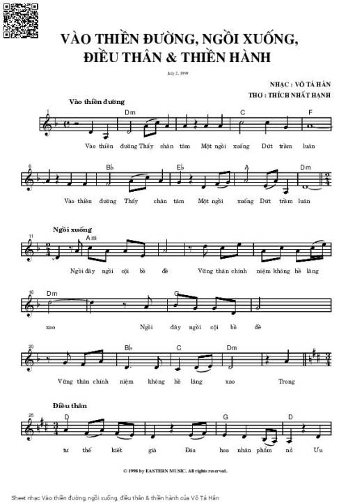 Sheet nhạc PDF bài Vào thiền đường, ngồi xuống, điều thân & thiền hành