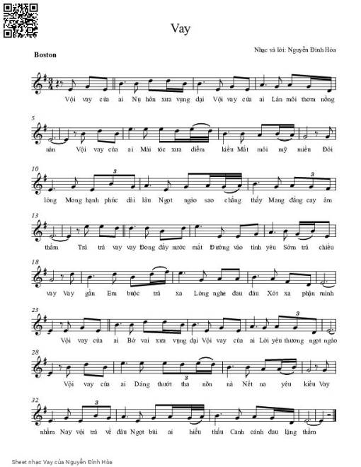 Sheet nhạc PDF bài Vay - Nguyễn Đình Hòa