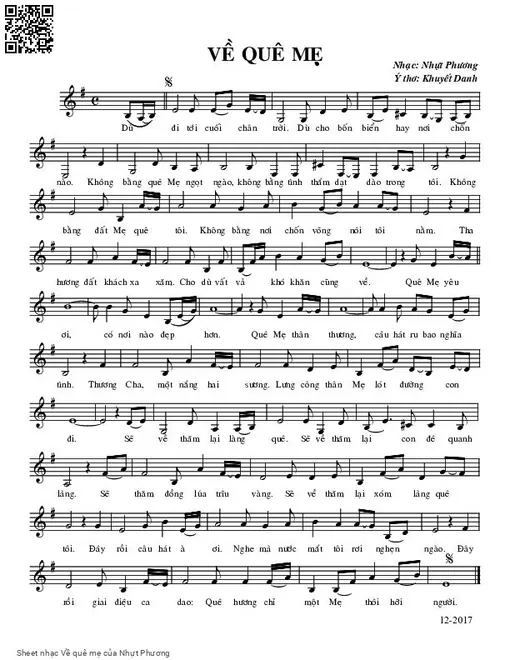 Sheet nhạc PDF bài Về quê mẹ - Nhựt Phương