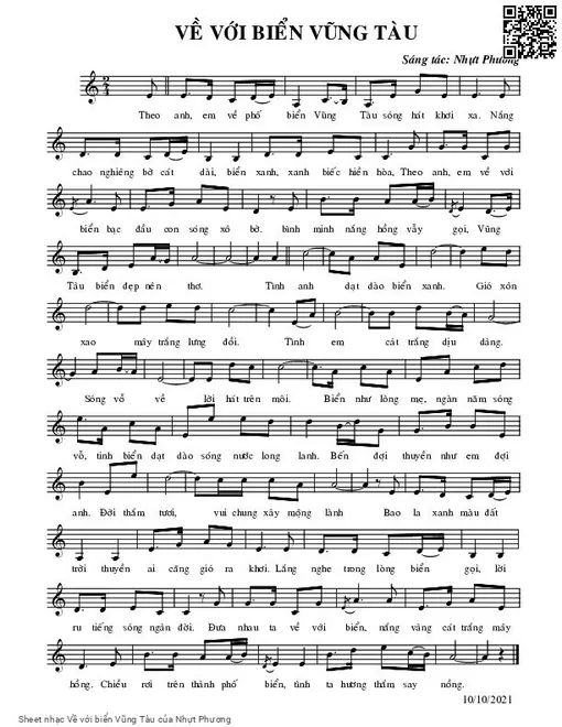 Sheet nhạc PDF bài Về với biển Vũng Tàu