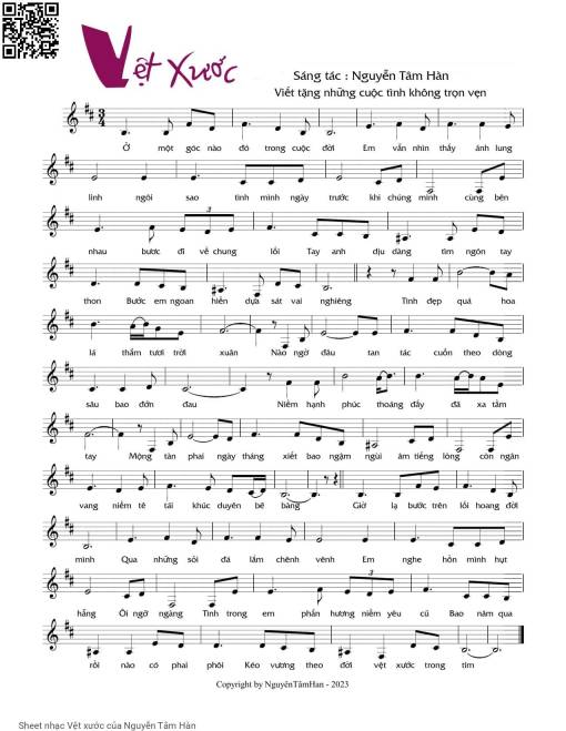 Sheet nhạc PDF bài Vệt xước - Nguyễn Tâm Hàn