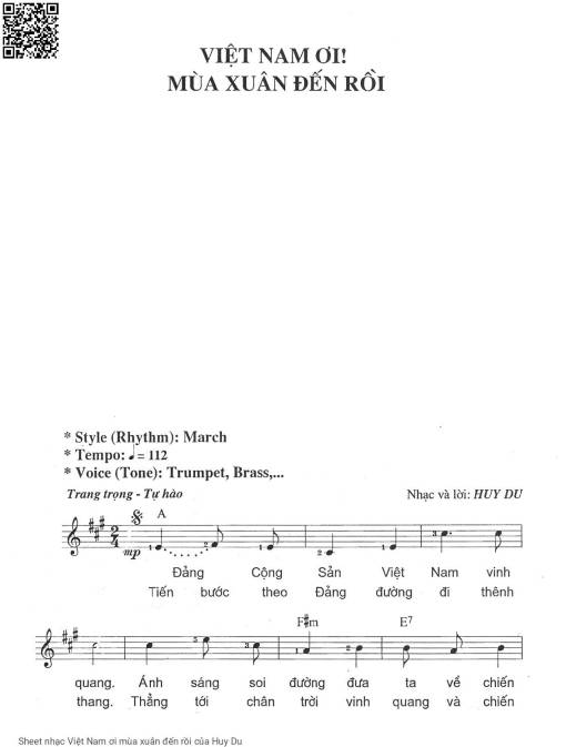 Sheet nhạc PDF bài Việt Nam ơi mùa xuân đến rồi