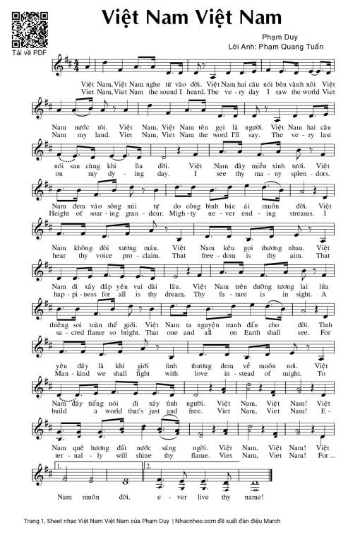 Sheet nhạc PDF bài Việt Nam Việt Nam