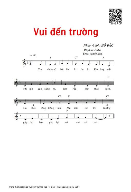 Sheet nhạc PDF bài Vui đến trường