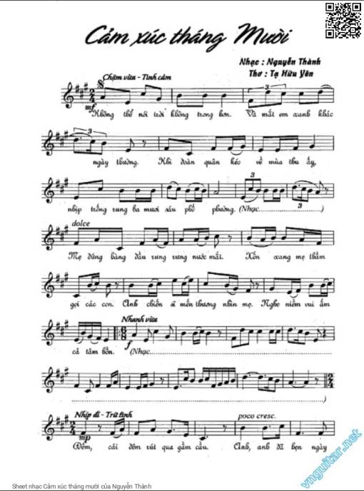 Sheet nhạc PDF bài Cảm xúc tháng mười