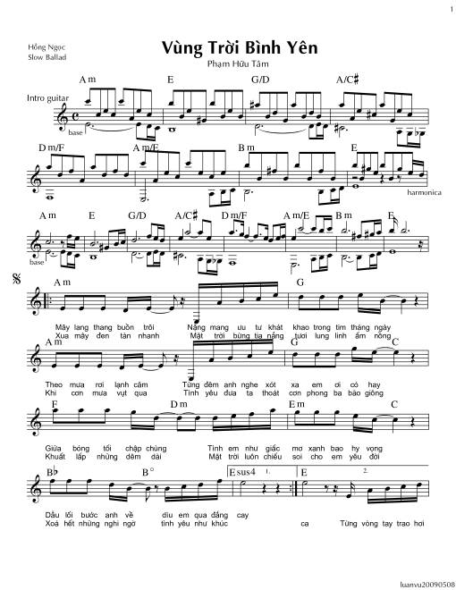Sheet nhạc PDF bài Vùng trời bình yên