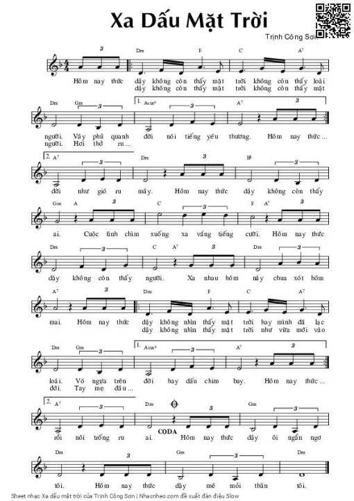 Sheet nhạc PDF bài Xa dấu mặt trời