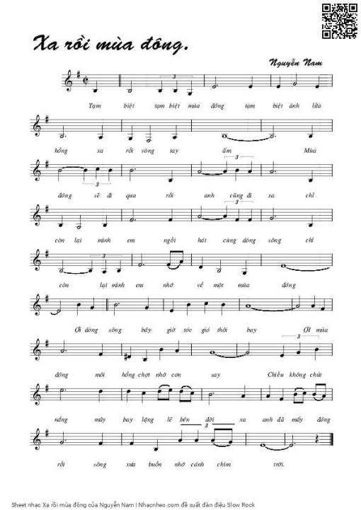 Sheet nhạc PDF bài Xa rồi mùa đông