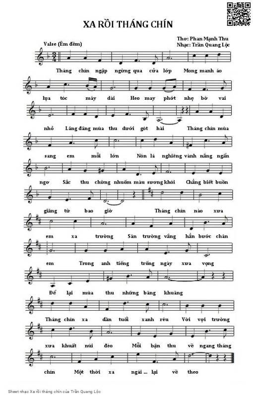 Sheet nhạc PDF bài Xa rồi tháng chín