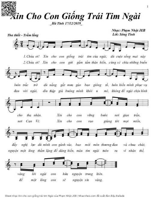Sheet nhạc PDF bài Xin cho con giống trái tim Ngài