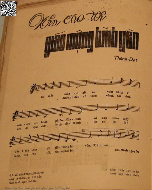 Sheet nhạc PDF bài Xin cho tôi giấc mộng bình yên