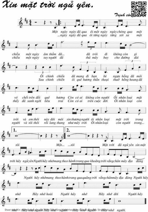 Sheet nhạc PDF bài Xin mặt trời ngủ yên